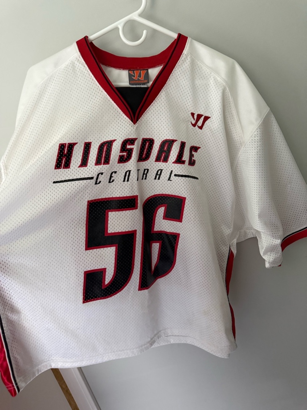 VINTAGE Warrior Hinsdale Central #56 White & Red Lacrosse Jersey